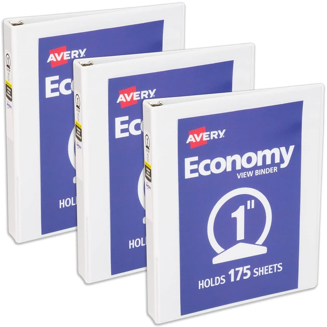 Main image of Economy View 3 Ring Binder, 1 Inch Round Rings, 3 White Binders (05760)