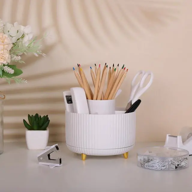 Alt view image 2 of 7 - White Office Supplies Set, Office Desk Accessories 10PCS, Pencil Holder for Desk, Stapler, Tape Dispenser, Scissors, Ruler, Binder/Paper Clips and 1000pcs Staples,Desk Supplies Set