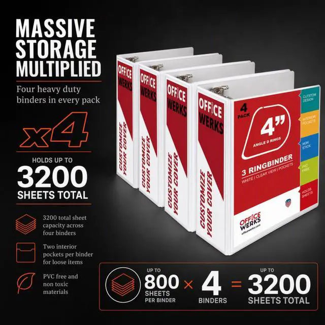 Alt view image 3 of 7 - 3, Professional Angle D 4 Inch, Presentation Folder for Standard Pages 8.5 x 11 with Pockets, Crystal Clear View White (4 Pack)