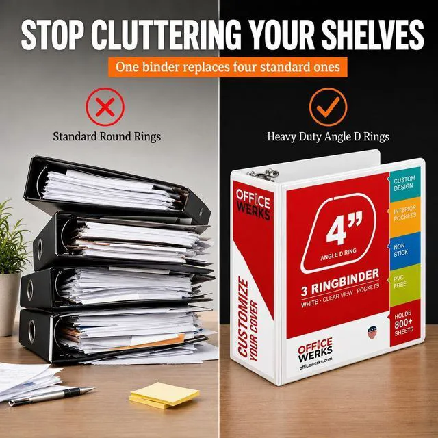 Alt view image 5 of 7 - 3, Professional Angle D 4 Inch, Presentation Folder for Standard Pages 8.5 x 11 with Pockets, Crystal Clear View White (4 Pack)