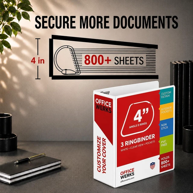 Alt view image 7 of 7 - 3, Professional Angle D 4 Inch, Presentation Folder for Standard Pages 8.5 x 11 with Pockets, Crystal Clear View White (4 Pack)