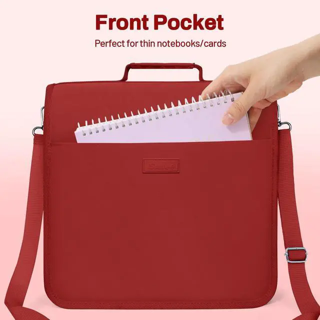 Alt view image 6 of 7 - Zipper Binder 3 Ring, 3 Inch O-Ring with Handle and Shoulder Strap, 600-Sheet Capacity, 5-Tab Expanding File Folder, Multi-Pockets for Middle School Organizer Binder with Zipper, Bright Red
