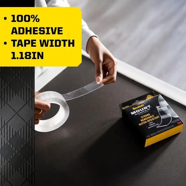 Alt view image 2 of 7 - Multipurpose Gel Tape, 2 Pack (2 Rolls), 30 mm x 1.5 m (1.18 in x 60 in) Each, Heavy Duty Double-Sided Removable Mounting Tape, Clear, Holds Up to 20 lb