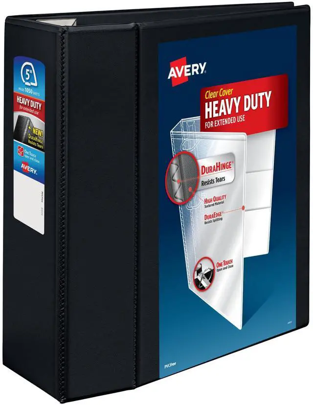 Main image of Heavy-Duty 3 Ring Binder, 5" EZD Rings, 1 Black Binder For Heavy School, Home and Office Use, DuraHinge Tear-Resistant Spine, DuraEdge Split-Resistant Sides, Linen-Texture Finish