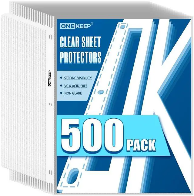 Main image of 500 Pack Sheet Protectors, Top Loading Reinforced 3-Hole Page Protectors for 3-Ring Binders, Fits Standard 8.5" x 11" Letter Size Paper, Perfect for Documents & Photos, Office Supplies