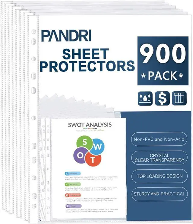 Main image of 900 Pack Heavy Duty Sheet Protectors Fit 3 Ring Binder, Letter Size Clear Heavy Duty Plastic, 9.25 x 11.25 inch, Reinforced 11-Hole, Fit for 3 Ring Binder, Top Loaded, Excluding Acid