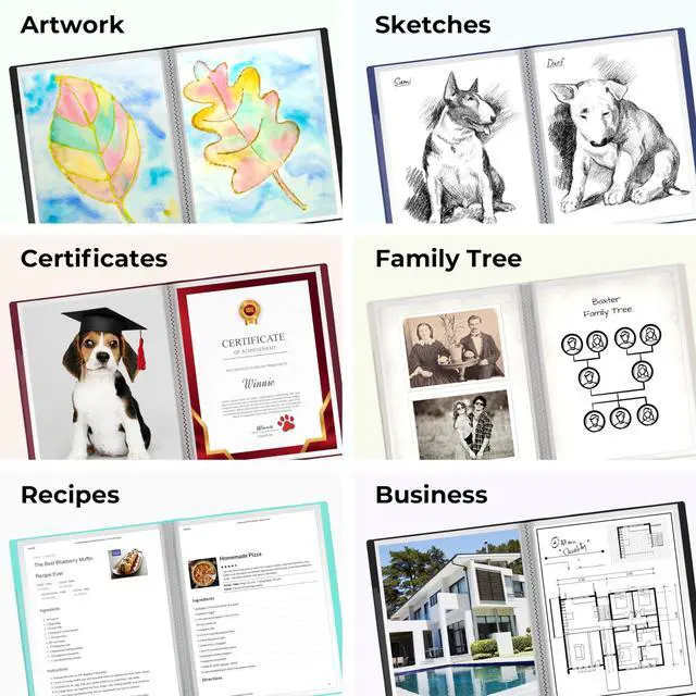 Alt view image 6 of 7 - Presentation Binder 48-Pocket, Displays 96 Pages, 8.5x11 Portfolio Binder with Plastic Sleeves, Storage and Organizer for Documents, Photos, Kids Artwork, Projects, Recipes (2 Pack, Black)