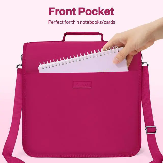 Alt view image 6 of 7 - Zipper Binder 3 Ring, 3 Inch O-Ring with Handle and Shoulder Strap, 600-Sheet Capacity, 5-Tab Expanding File Folder, Multi-Pockets for Middle School Organizer Binder with Zipper, Berry Pink