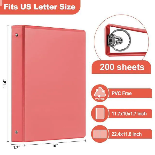 Alt view image 2 of 7 - Basic 1-Inch 3-Ring-Binder, Customizable Clear View Cover, for US Letter Size 8-1/2 x 11'', Perfect for Office/School (Bright Colors -12 Pack)