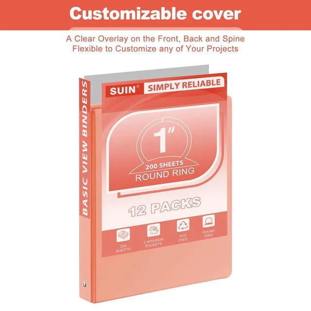 Alt view image 4 of 7 - Basic 1-Inch 3-Ring-Binder, Customizable Clear View Cover, for US Letter Size 8-1/2 x 11'', Perfect for Office/School (Bright Colors -12 Pack)
