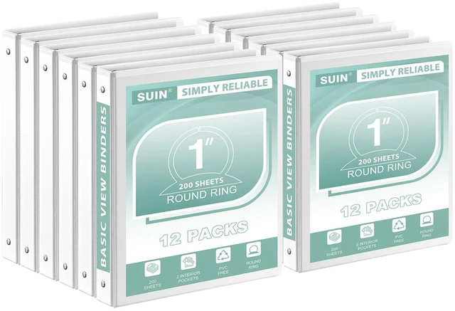 Main image of 1-Inch 3-Ring-Binder, Customizable Clear View Cover, for US Letter Size 8-1/2 x 11'', Perfect for Office/School (White - 12 Packs)