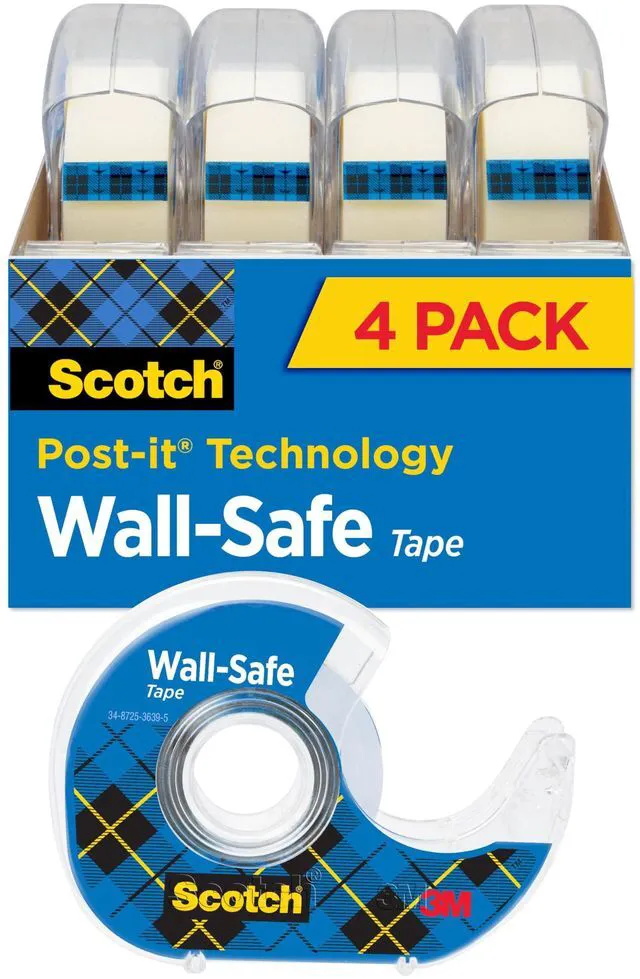 Main image of Wall-Safe Tape, 4 Dispensered Rolls, Sticks Securely, Removes Cleanly, Invisible, Designed for Displaying, Photo Safe, 3/4 in x 650 in (4183)