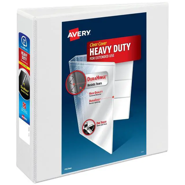 Main image of ® Heavy-Duty View 3 Ring Binder, 3" EZD® Rings, 1 White Binder For Heavy School, Home and Office Use, DuraHinge Tear-Resistant Spine, DuraEdge Split-Resistant Sides, Interior Pockets