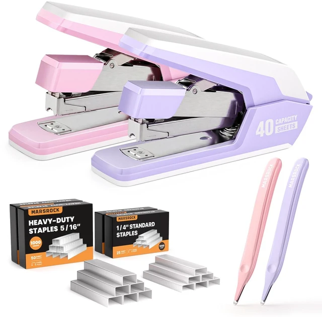 Main image of Stapler for Desk with 40-50 Sheet Capacity, 4000 Staples, 2 Pack 1-Touch Stapling, Ergonomic & Easy to Load Desktop Staplers, Heavy Duty Stapler, and Magnetic Staple Remover