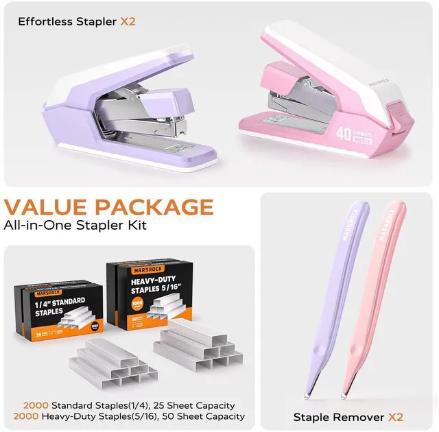Alt view image 2 of 7 - Stapler for Desk with 40-50 Sheet Capacity, 4000 Staples, 2 Pack 1-Touch Stapling, Ergonomic & Easy to Load Desktop Staplers, Heavy Duty Stapler, and Magnetic Staple Remover