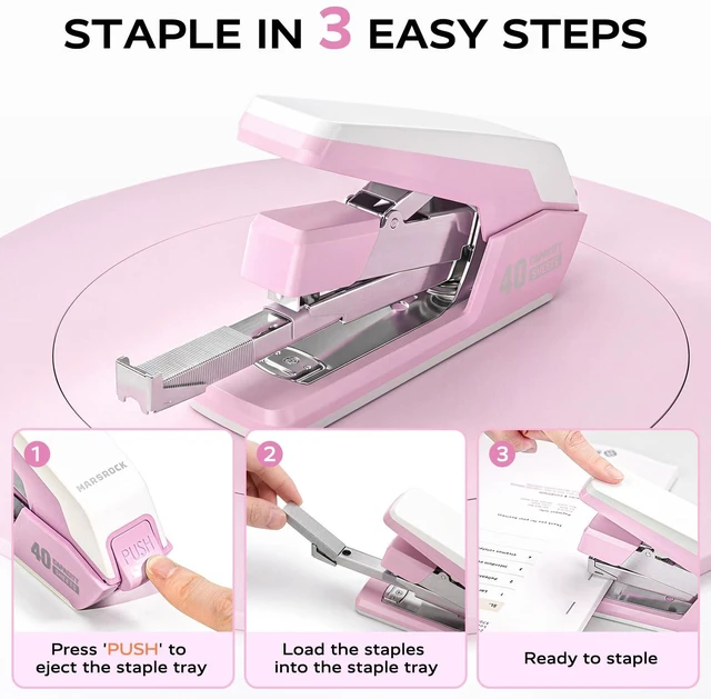 Alt view image 3 of 7 - Heavy Duty Stapler for Desk with 40-50 Sheet, 2000 Staples, Pink Classroom Stapler, Teacher Stapler, Office Stapler, Ergonomic & Easy to Load Desktop Stapler, Magnetic Staple Remover