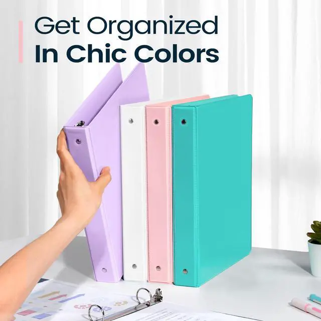 Alt view image 7 of 7 - 2 Pack BinderX Extra Durable 3 Ring Binder, 2 Inch Binder Round Ring, Fits 900 Sheets of 8.5x11 Paper, Customizable View Cover with Inside Pockets, Cute School Supplies for Girls, Pink & Aqua Blue