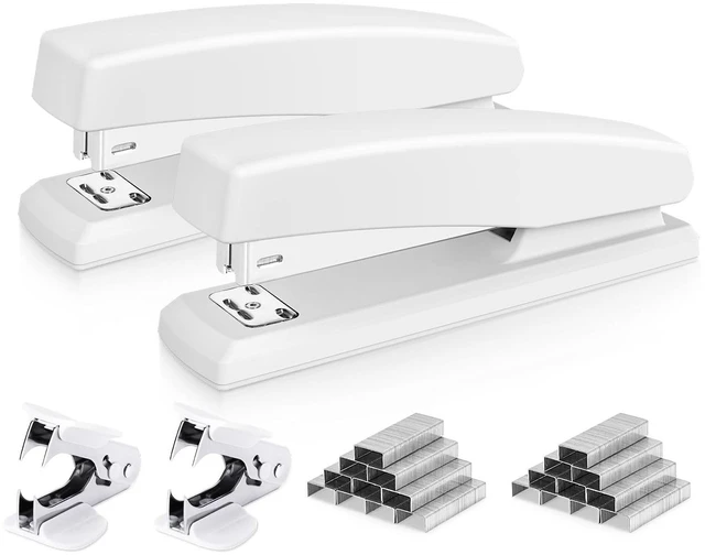 Main image of Stapler, 2000 Staples and 2 Staple Removers, 2 Pack, White 25 Sheet Capacity, Desktop Stapler