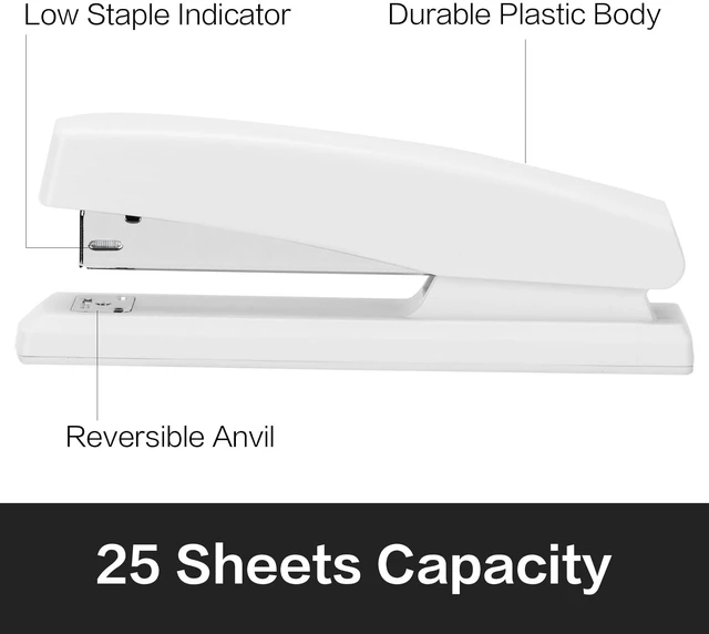 Alt view image 2 of 7 - Stapler, 2000 Staples and 2 Staple Removers, 2 Pack, White 25 Sheet Capacity, Desktop Stapler