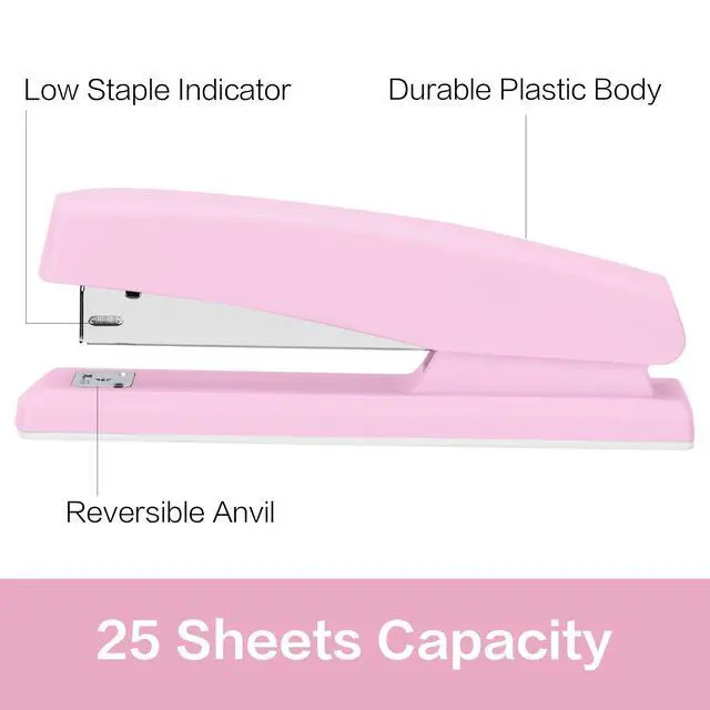 Alt view image 2 of 6 - Stapler, 2000 Staples and 2 Staple Removers, 2 Pack, Pink 25 Sheet Capacity, Desktop Stapler