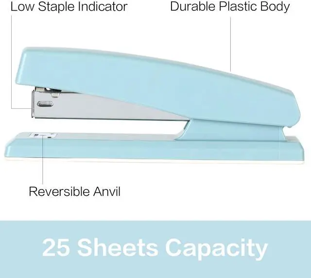 Alt view image 2 of 6 - Stapler, 2000 Staples and 2 Staple Removers, 2 Pack, Blue 25 Sheet Capacity, Desktop Stapler
