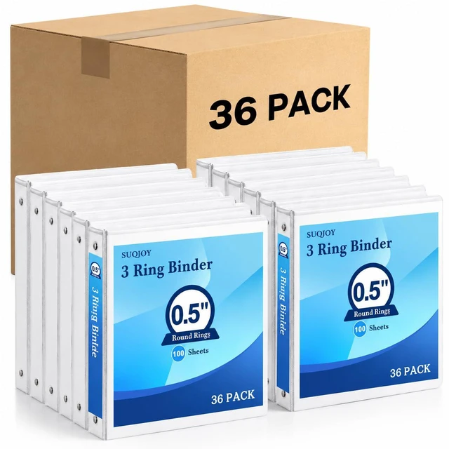 Main image of Durable 3 Ring Binders 0.5 Inch 36 Pack Bulk, Clear View Binders Bulk Three Ring Binders PVC Free, Fit for 8.5x11 inches for School or Office Supplie(White