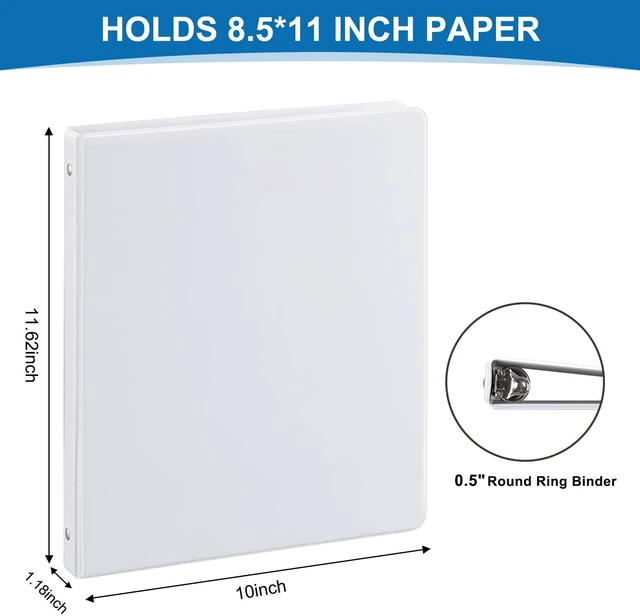Alt view image 3 of 7 - Durable 1/2 Inch 3-Ring Binder, 0.5-inch Round Ring Binder with 2 Inside Pockets, 12 Pack White Binders, Clear View CoverBinder Holds 8.5'' x 11''Paper for Office/Home/Back to School