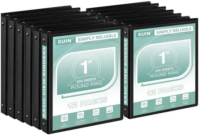 Main image of 1-Inch 3-Ring-Binder, Customizable Clear View Cover, for US Letter Size 8-1/2 x 11'', Perfect for Office/School (Black - 12 Packs)