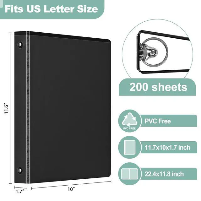 Alt view image 2 of 7 - 1-Inch 3-Ring-Binder, Customizable Clear View Cover, for US Letter Size 8-1/2 x 11'', Perfect for Office/School (Black - 12 Packs)