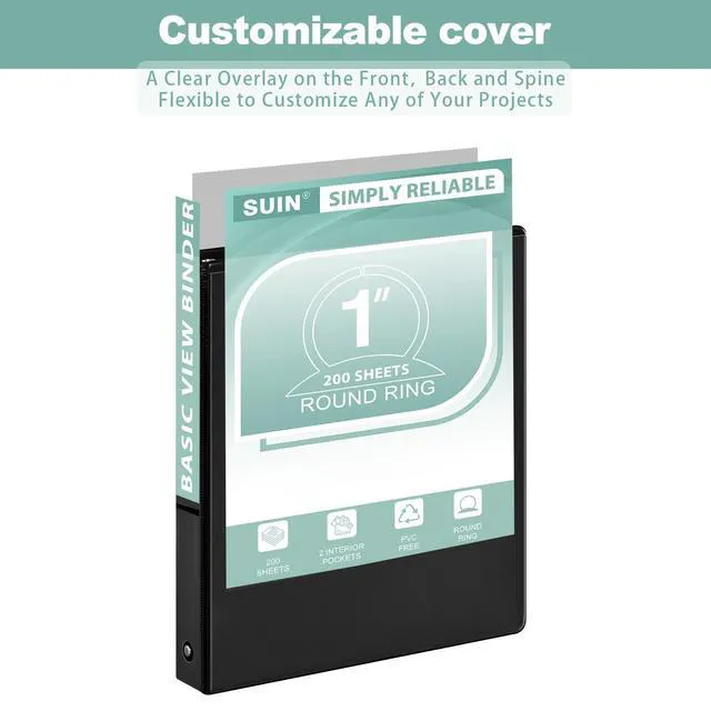Alt view image 3 of 7 - 1-Inch 3-Ring-Binder, Customizable Clear View Cover, for US Letter Size 8-1/2 x 11'', Perfect for Office/School (Black - 12 Packs)