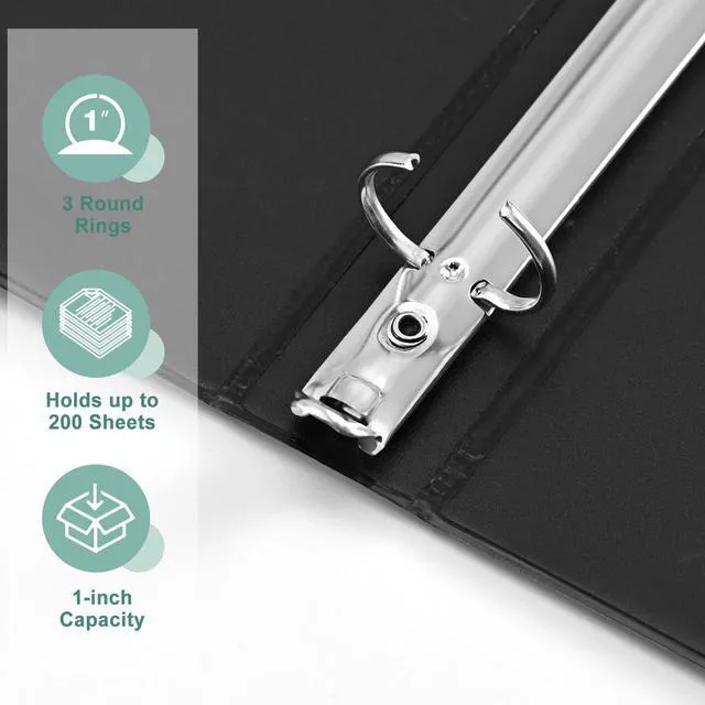 Alt view image 4 of 7 - 1-Inch 3-Ring-Binder, Customizable Clear View Cover, for US Letter Size 8-1/2 x 11'', Perfect for Office/School (Black - 12 Packs)