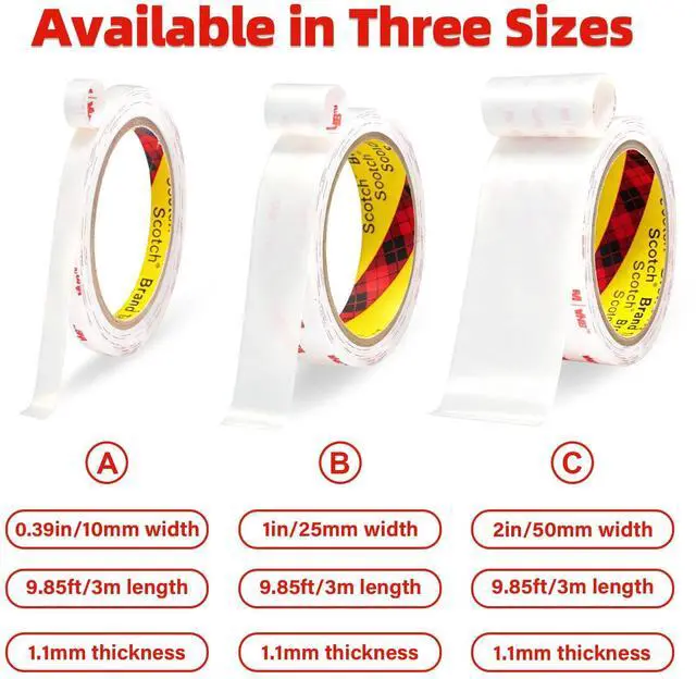Alt view image 2 of 7 - 3M Double Sided Tape Heavy Duty,0.39in X 9.85ft Removable Mounting Tape White Sticky Foam Tape for Wall, Picture Hanging Strips, Poster Hanger, Waterproof Adhesive Strips for LED Light
