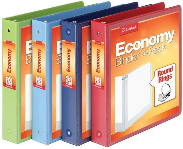 Main image of 3 Ring Binders, Round Rings, Holds 350 Sheets, ClearVue Presentation View, Non-Stick, Assorted Colors (79550), 1.5 Inch (Pack of 4)