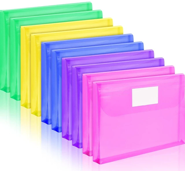 Main image of Binder Pocket, 4X Regular Capacity, 10 Pack Super Heavyweight Plastic Folders with Tight Closure, Folders with Pockets Side Loading, Binder Organizer, Binder Dividers, Letter Size, Extend