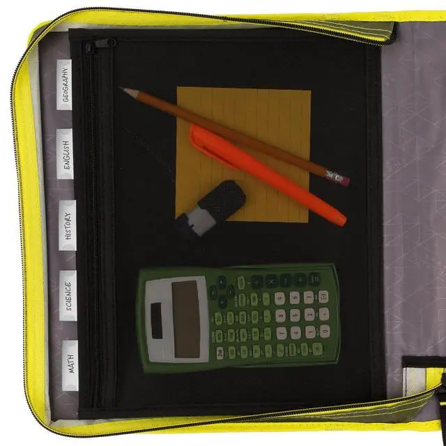 Alt view image 4 of 7 - Zipper Binder, 2 Inch 3-Ring Binder with Round Rings, Expansion Panel and 5-Tab Expanding File, 580 Sheet Capacity, Olive/Citrus (290520C)