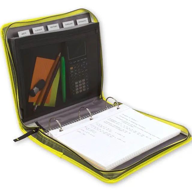 Alt view image 5 of 7 - Zipper Binder, 2 Inch 3-Ring Binder with Round Rings, Expansion Panel and 5-Tab Expanding File, 580 Sheet Capacity, Olive/Citrus (290520C)
