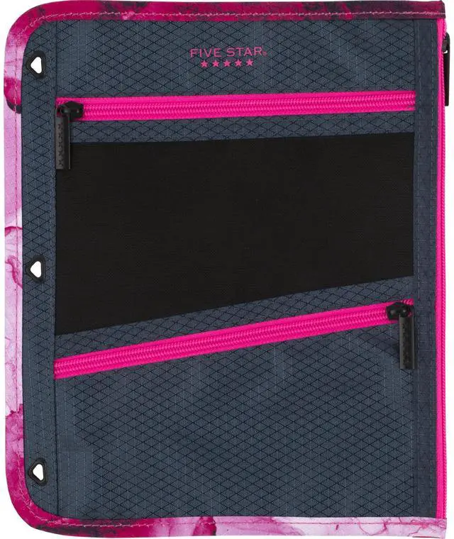 Main image of Pencil Pouch, Pen Case, 3-Pocket Zipper Pouch, Fits 3-Ring Binder, Storage Organizer for Classroom Supplies Earbuds Chargers Cables Makeup, Navy/Pink (506420B-ECM)