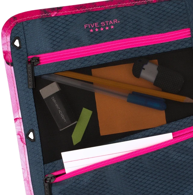 Alt view image 4 of 7 - Pencil Pouch, Pen Case, 3-Pocket Zipper Pouch, Fits 3-Ring Binder, Storage Organizer for Classroom Supplies Earbuds Chargers Cables Makeup, Navy/Pink (506420B-ECM)