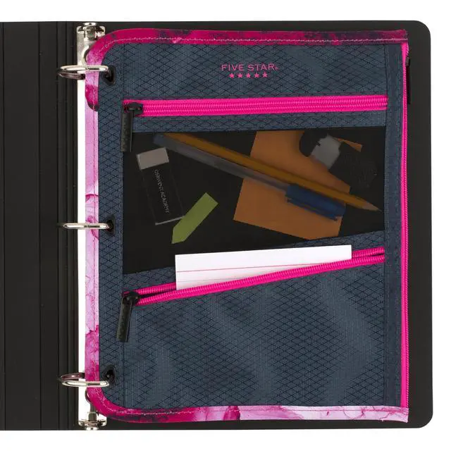Alt view image 5 of 7 - Pencil Pouch, Pen Case, 3-Pocket Zipper Pouch, Fits 3-Ring Binder, Storage Organizer for Classroom Supplies Earbuds Chargers Cables Makeup, Navy/Pink (506420B-ECM)