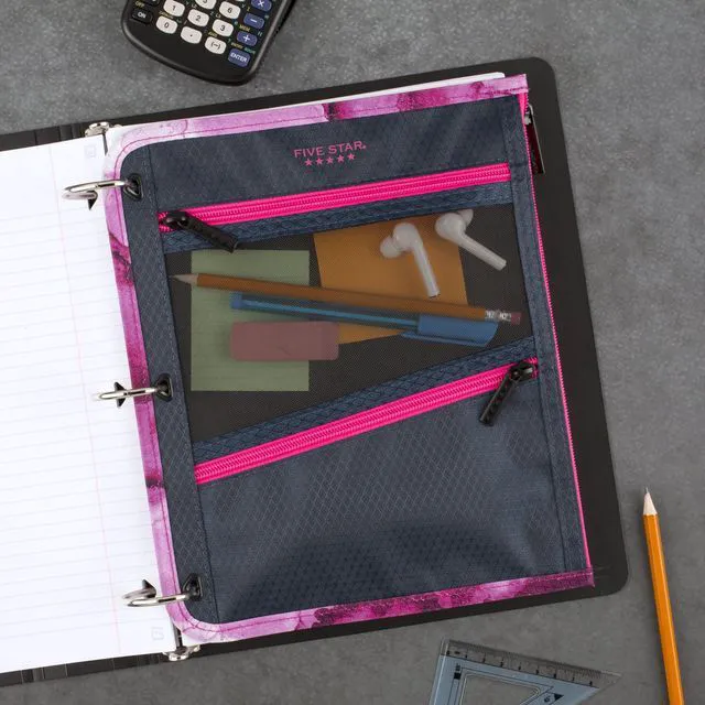 Alt view image 7 of 7 - Pencil Pouch, Pen Case, 3-Pocket Zipper Pouch, Fits 3-Ring Binder, Storage Organizer for Classroom Supplies Earbuds Chargers Cables Makeup, Navy/Pink (506420B-ECM)
