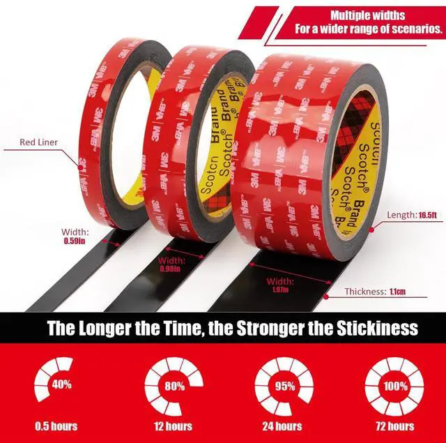 Alt view image 6 of 7 - Double Sided Tape Heavy Duty, Waterproof Mounting Foam Tape, 16.5ft Length, 2.56in Width, High Temperature Resistant Adhesive Tape for Car, LED Strip Light, Office Decor, Uses VHB 5952 Raw Material