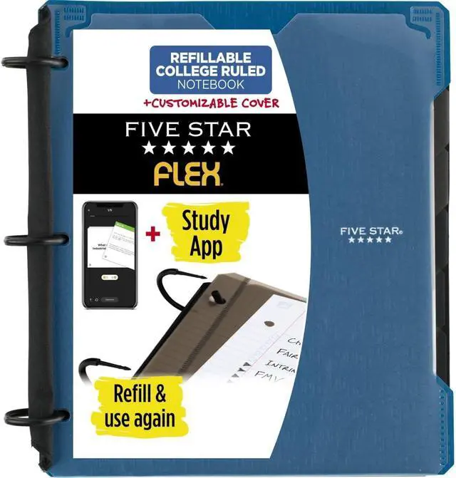 Main image of Flex Refillable Notebook + Study App,1 Inch Binder with Customizable Cover,College Ruled Notebook and 3 Ring Binder,Hybrid NoteBinder,200 Sheet Capacity,Color Will Vary (29326), (Pack of 6)