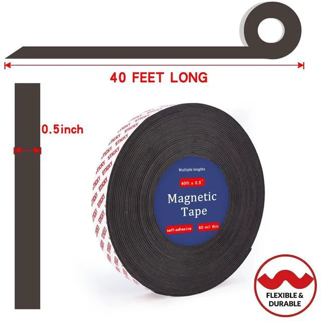 Alt view image 2 of 7 - Magnetic Tape 40ft x 1/2in Fridge Magnets with Adhesive Backing Roll Flexible Sticky Magnet Strip for DIY Crafts, Kitchen Organization, Classroom Essentials, Peel & Stick Magnets for Whiteboard
