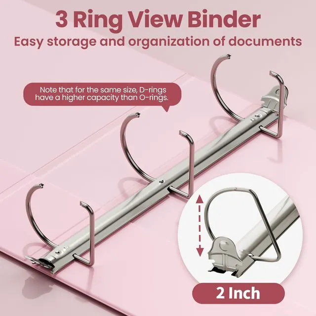 Alt view image 3 of 7 - 3 Ring Binder 2 Inch, Clear View Binder Three Ring PVC-Free (Fit 8.5x11 Inches) for School or Office Supplies, Pink, 2 Pack