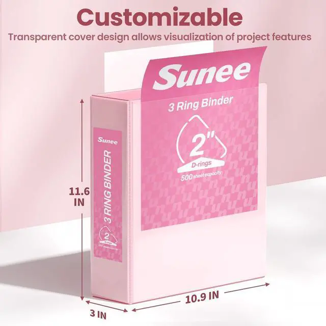 Alt view image 7 of 7 - 3 Ring Binder 2 Inch, Clear View Binder Three Ring PVC-Free (Fit 8.5x11 Inches) for School or Office Supplies, Pink, 2 Pack