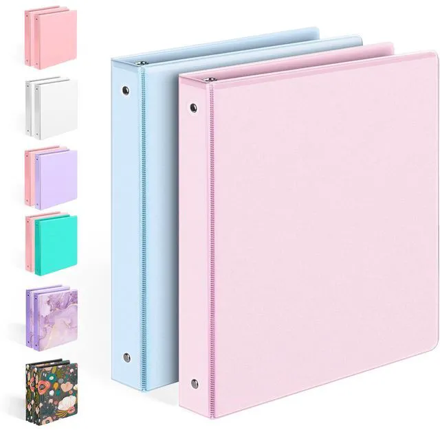 Main image of 2 Pack BinderX Extra Durable 3 Ring Binder, 1 Inch Binder Round Rings, Fits 350 Sheets of 8.5x11 Paper, Customizable View Cover with Inside Pockets, Cute 1 Inch Binders 3 Ring, Pink & Blue