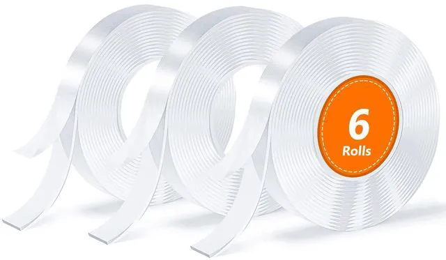 Main image of Double Sided Tape, Nano Tape, Transparent Adhesive Tape, Traceless Adhesive Tape, Removable, Washable, Reusable, Suitable for Carpets, Photo Walls, 3m Per Roll, 6 Rolls