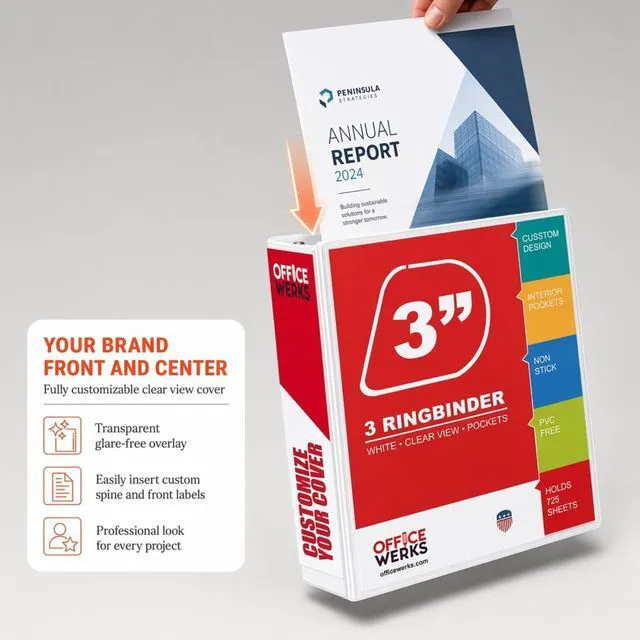 Alt view image 2 of 7 - 3 Binders, 3 Inch Angle D-Rings, White, 4 Pack, Clear View, Pockets