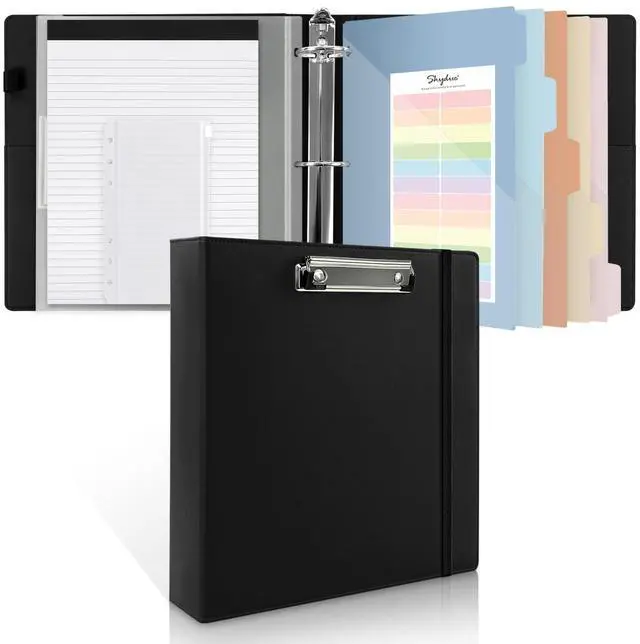 Main image of 3 Ring Binder with Clipboard, 2 Inch PU Heavy Duty Binder with Notepad & 5 Dividers with 5 Pockets, Labels, Clipboard Folder Great for School Office(Fit Letter Sized Paper)