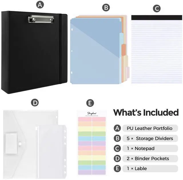 Alt view image 3 of 7 - 3 Ring Binder with Clipboard, 2 Inch PU Heavy Duty Binder with Notepad & 5 Dividers with 5 Pockets, Labels, Clipboard Folder Great for School Office(Fit Letter Sized Paper)